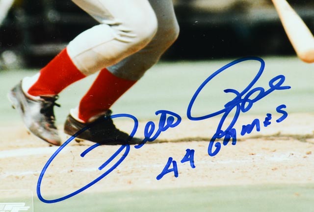 Niekro and Rose Signed 44 Hit Streak Display
