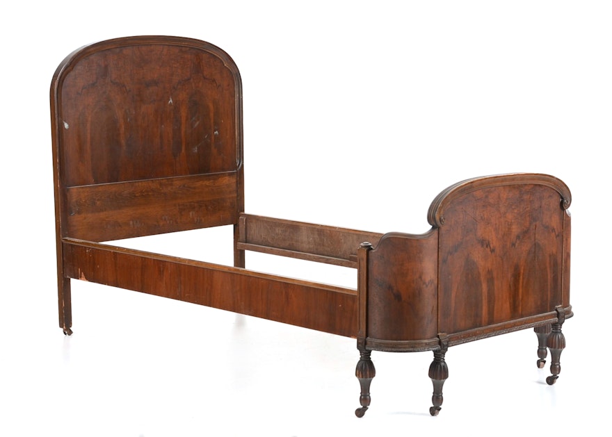 Antique Walnut Twin Bed with Curved Footboard