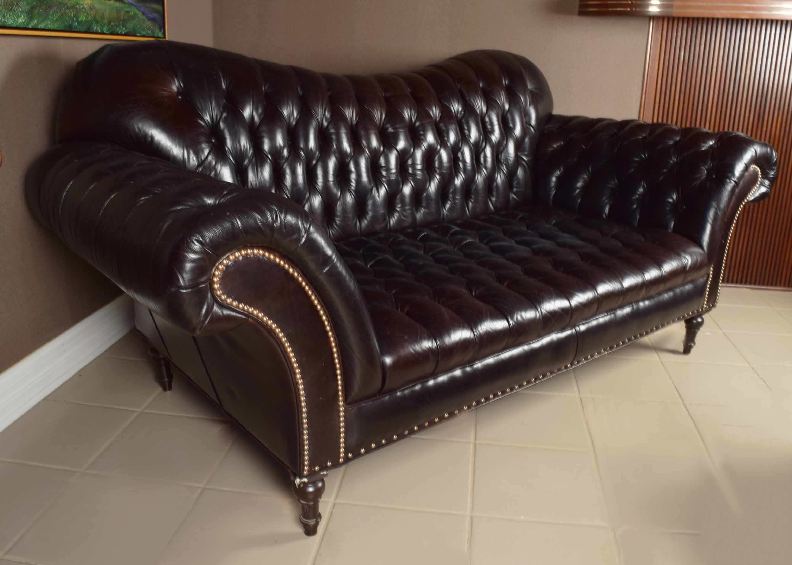 Arhaus Club Petit Chesterfield Style Tufted Leather Sofa