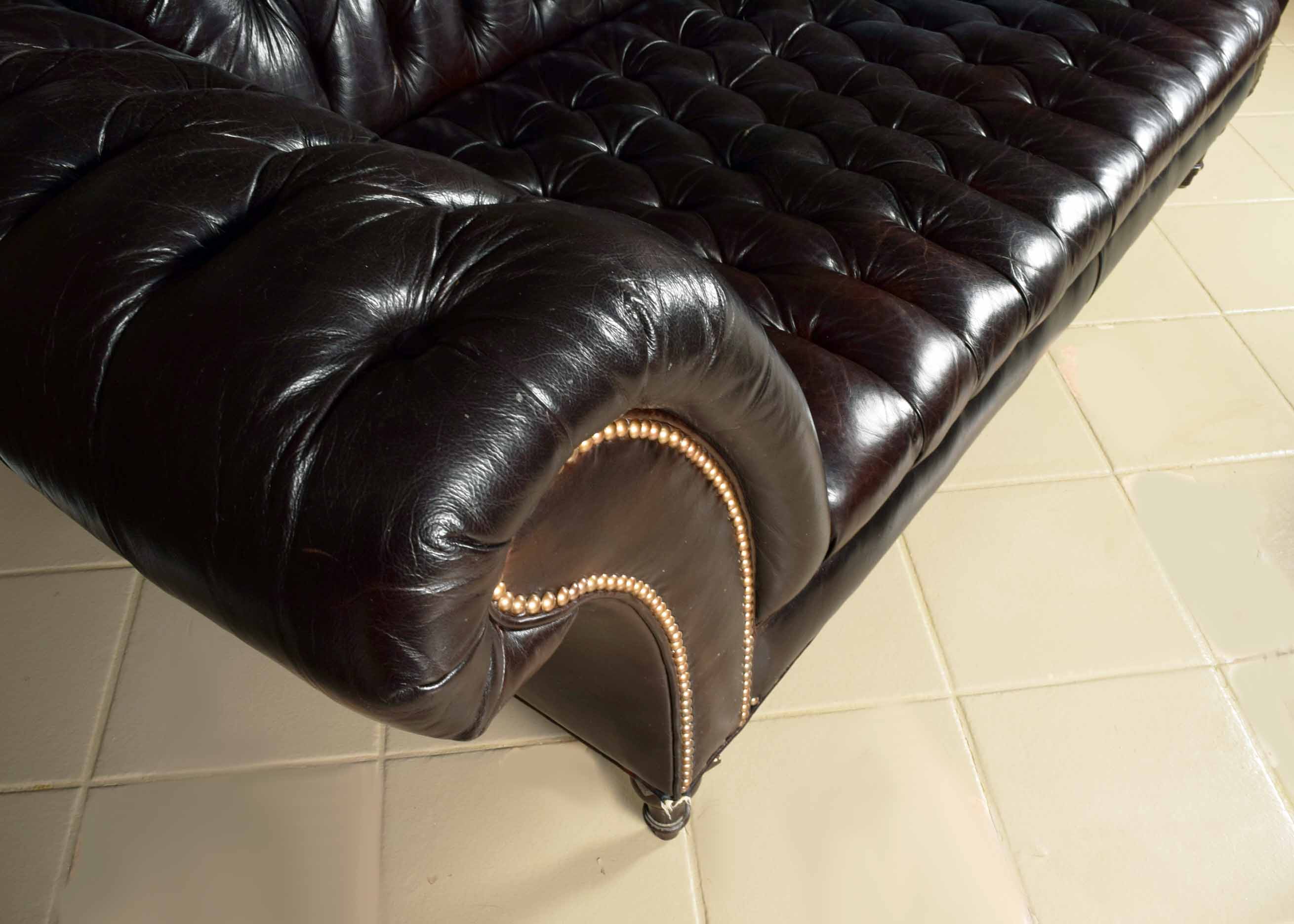 Arhaus Club Petit Chesterfield Style Tufted Leather Sofa