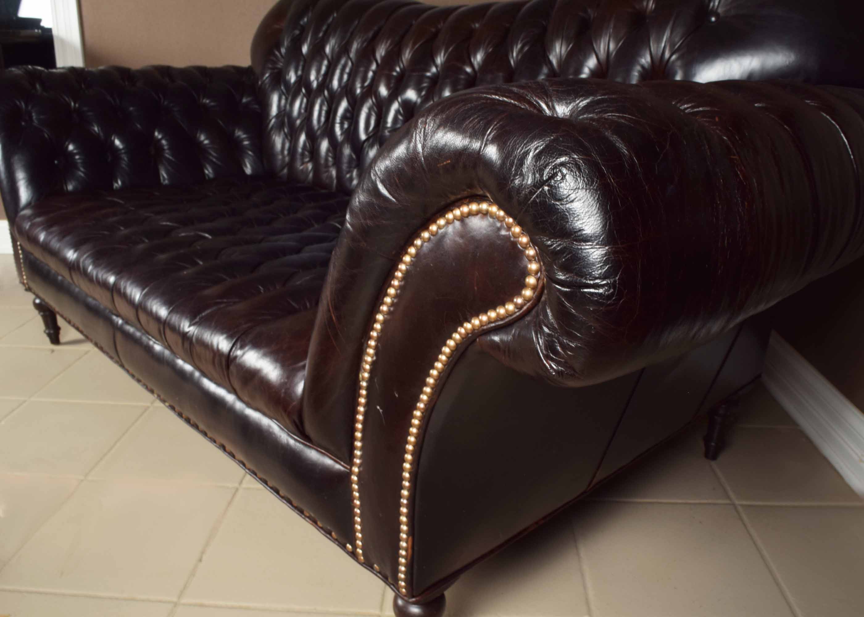 Arhaus Club Petit Chesterfield Style Tufted Leather Sofa