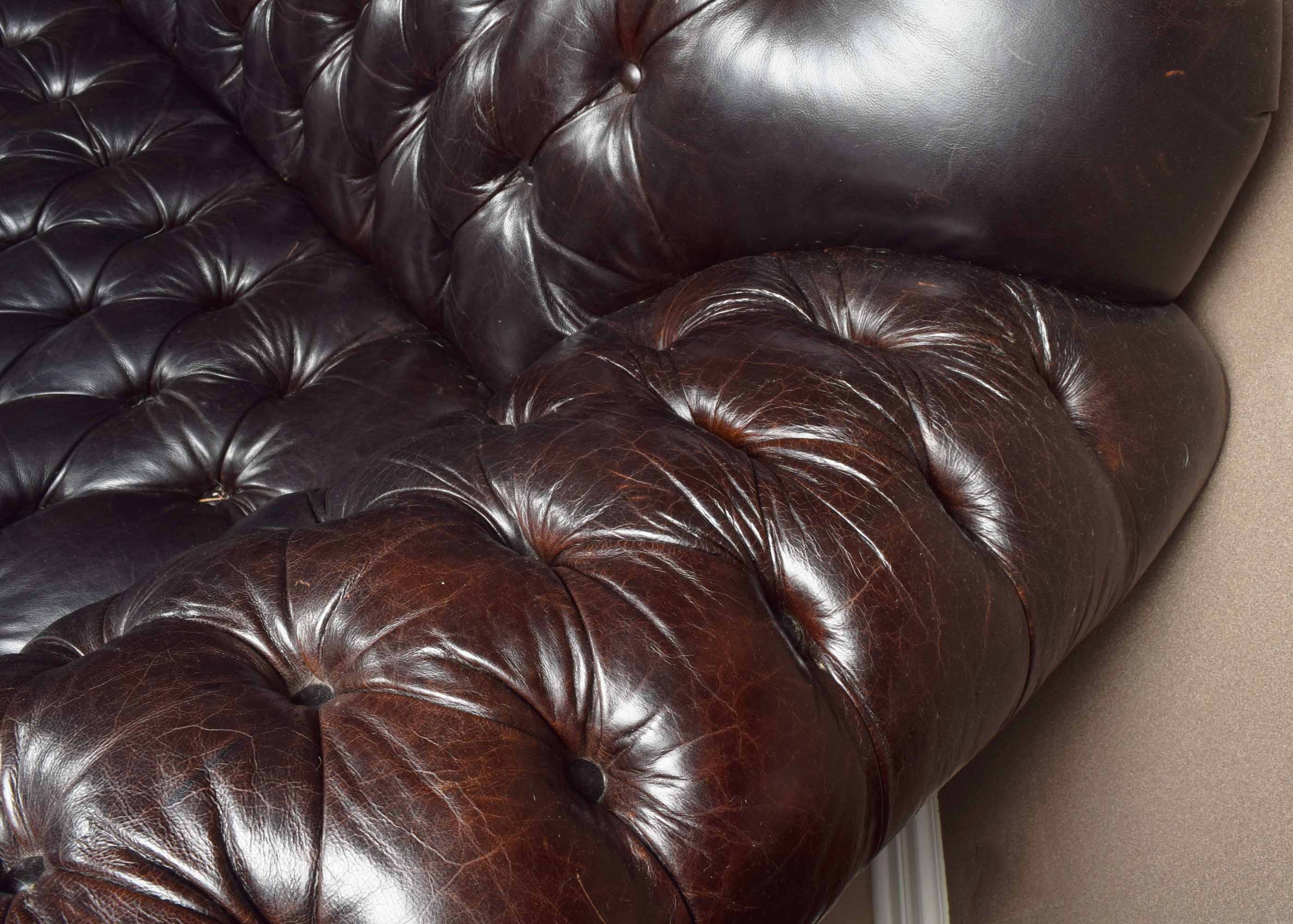 Arhaus Club Petit Chesterfield Style Tufted Leather Sofa