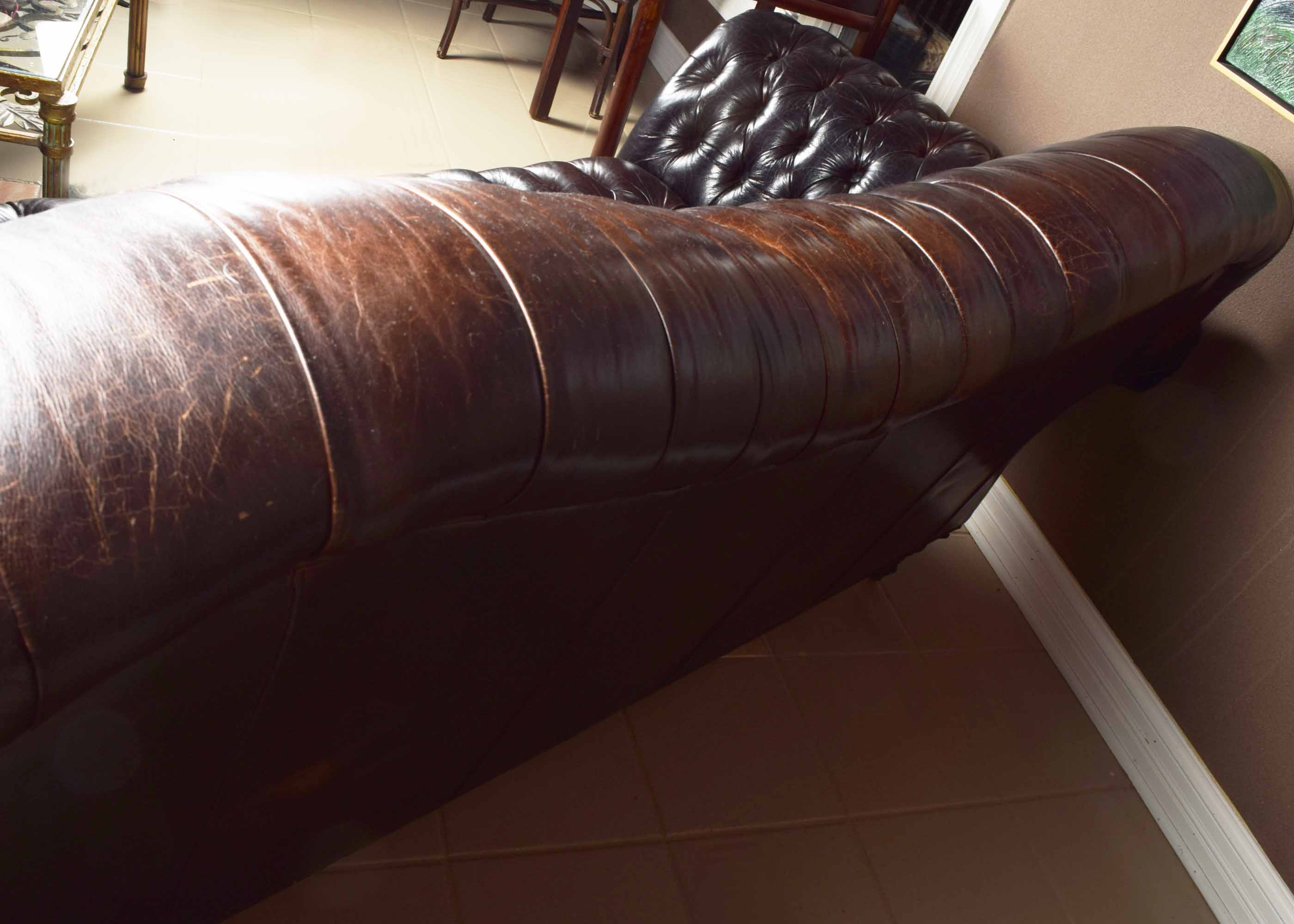 Arhaus Club Petit Chesterfield Style Tufted Leather Sofa