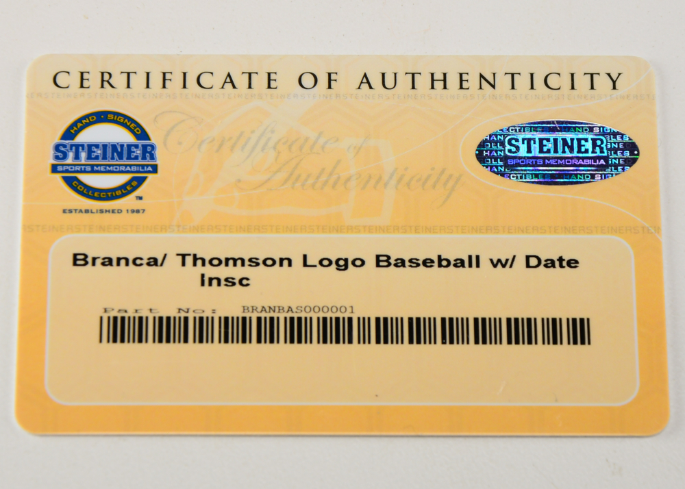 Ralph Branca and Bobby Thomson Signed Baseball  COA