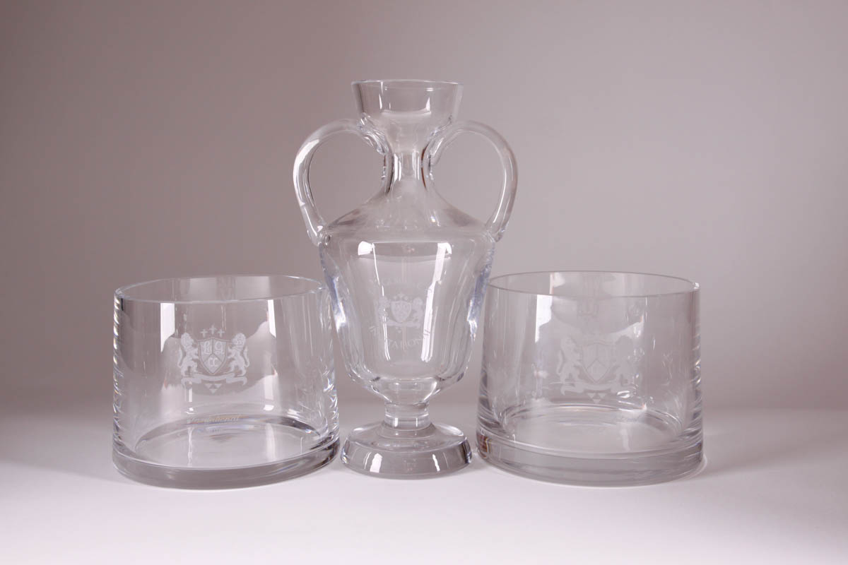 Signed Garrick Company Crystal Vase with Low Bowls