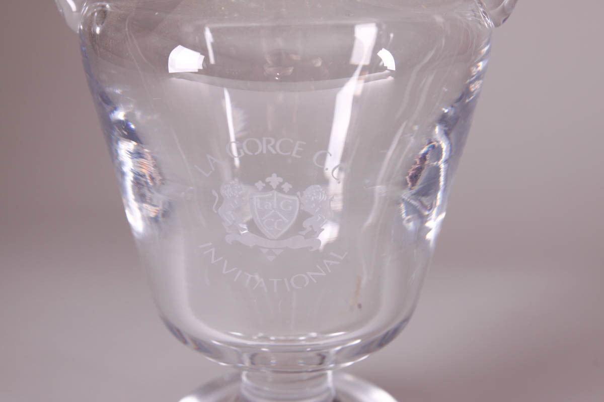 Signed Garrick Company Crystal Vase with Low Bowls