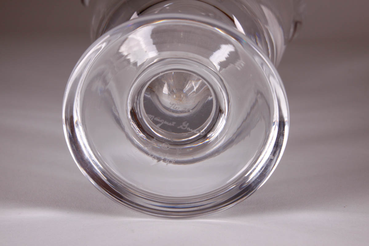 Signed Garrick Company Crystal Vase with Low Bowls