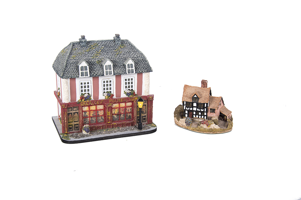 Ceramic European Cottages and Music Box