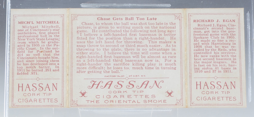 1912 T202 Hassan Triple Folder Tobacco Card Reds Players