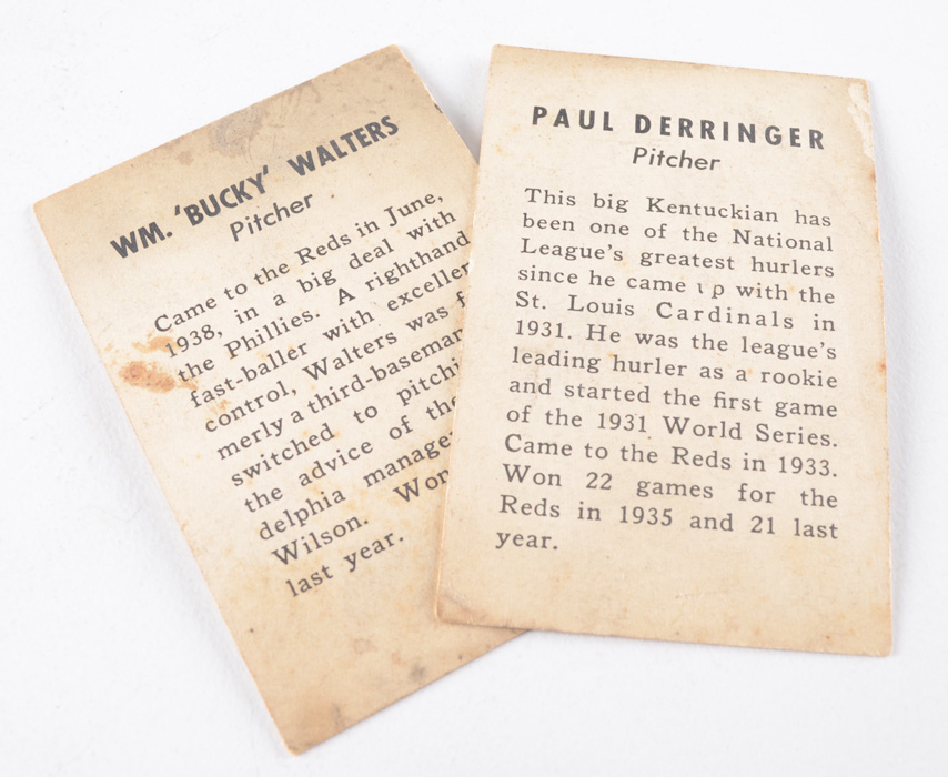 Two 1939 Reds Team Issued Cards, Walters And Derringer