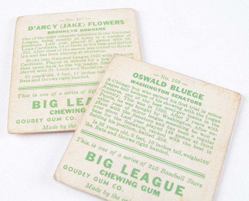 Five 1933 Goudey Gum Baseball Cards