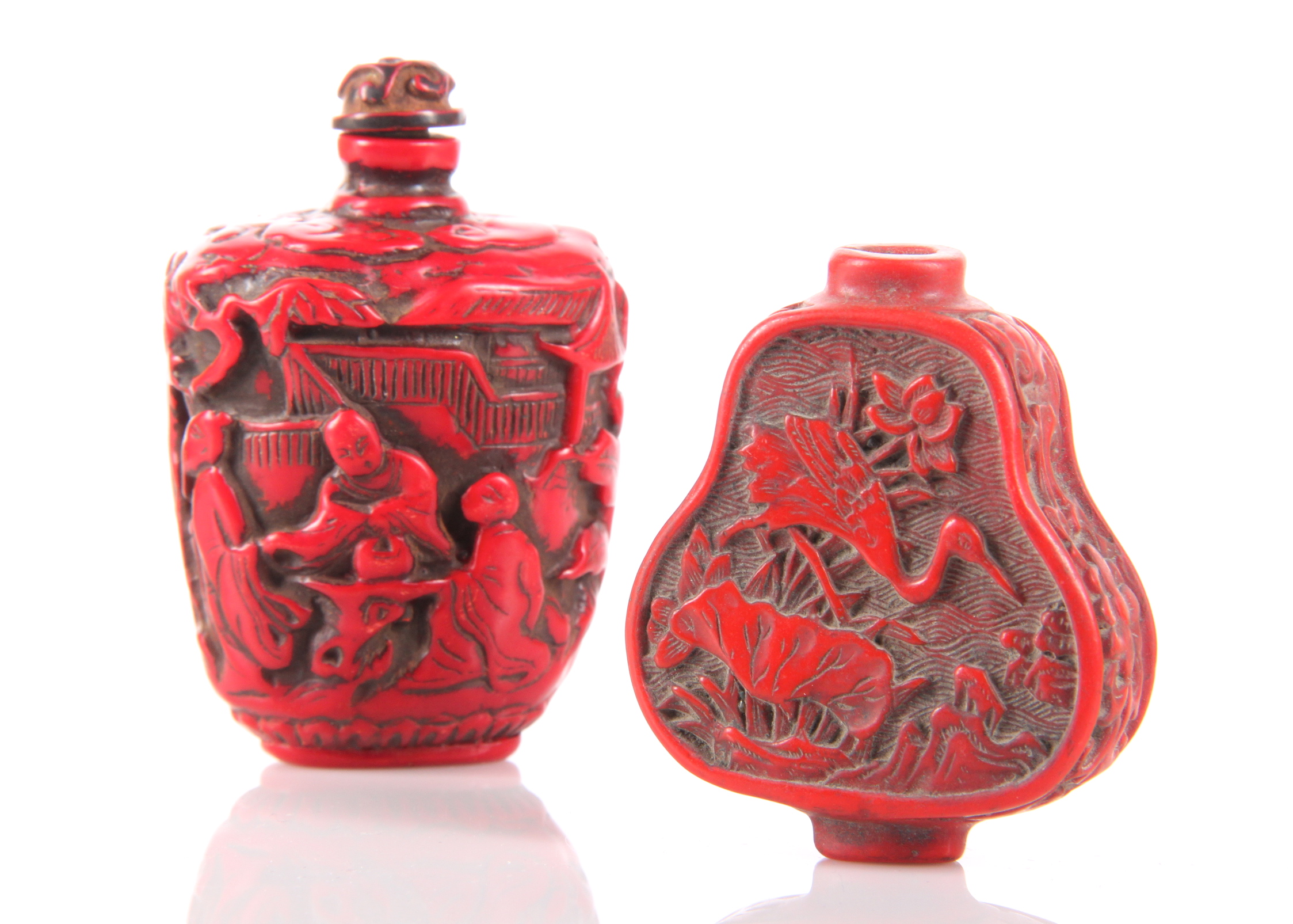 Duo of Antique Chinese Cinnabar Opium Bottles