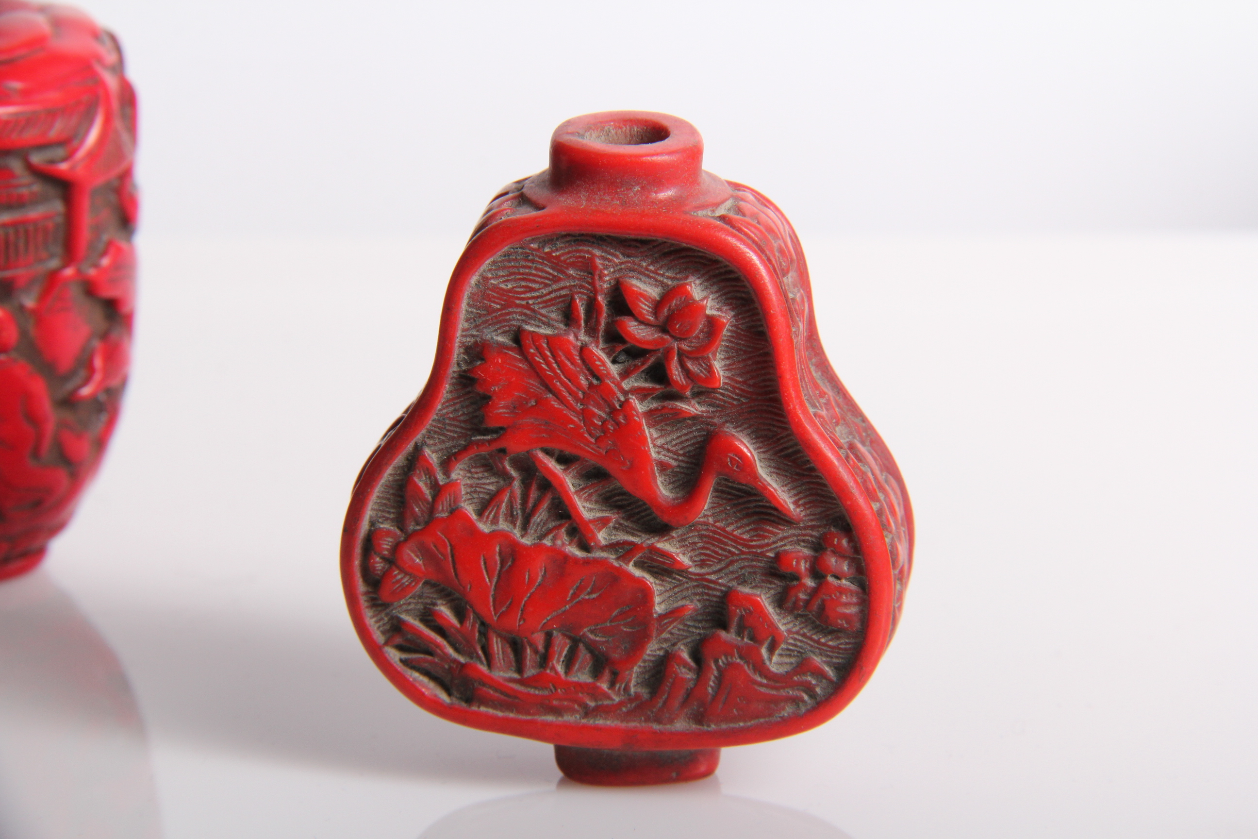 Duo of Antique Chinese Cinnabar Opium Bottles