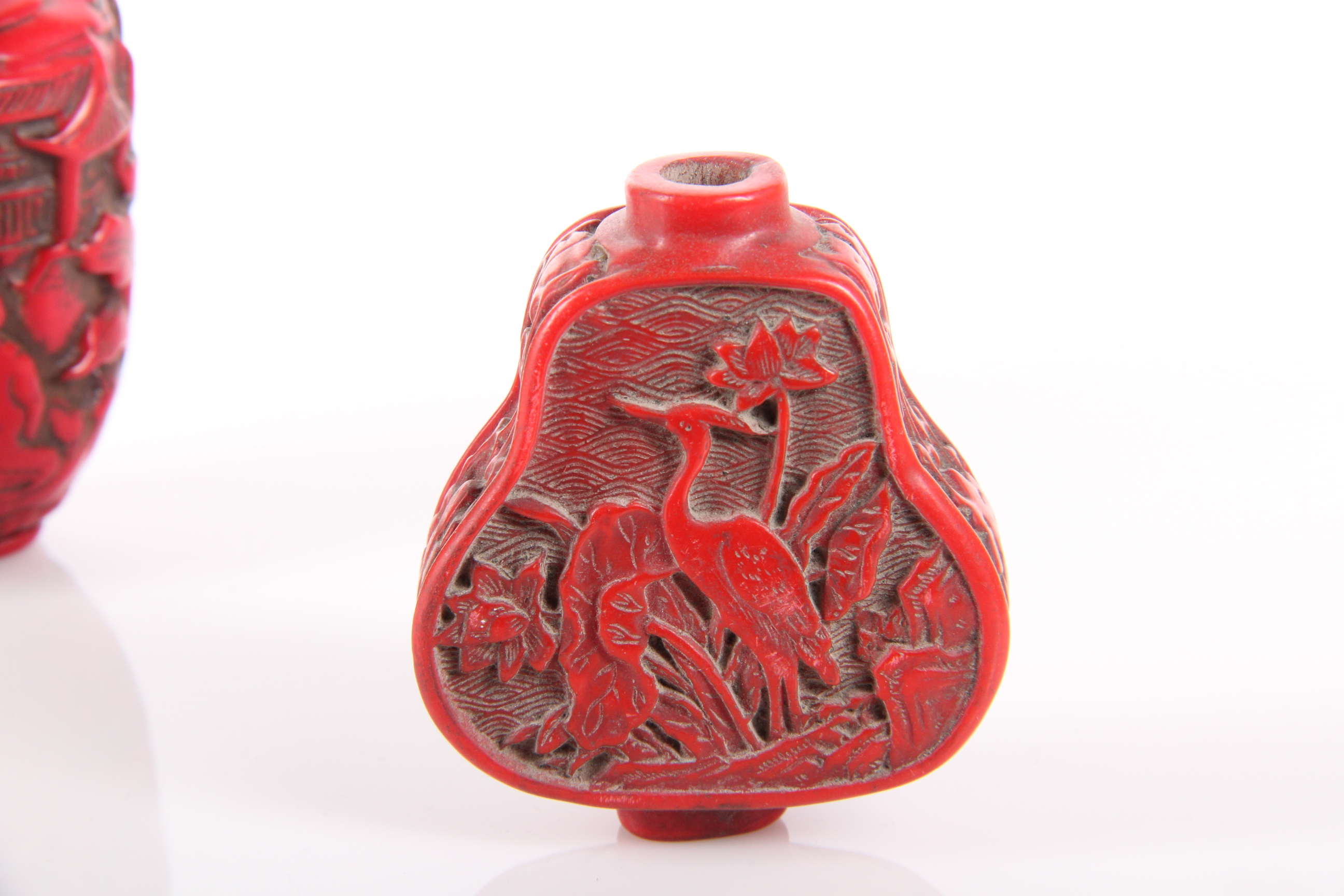 Duo of Antique Chinese Cinnabar Opium Bottles