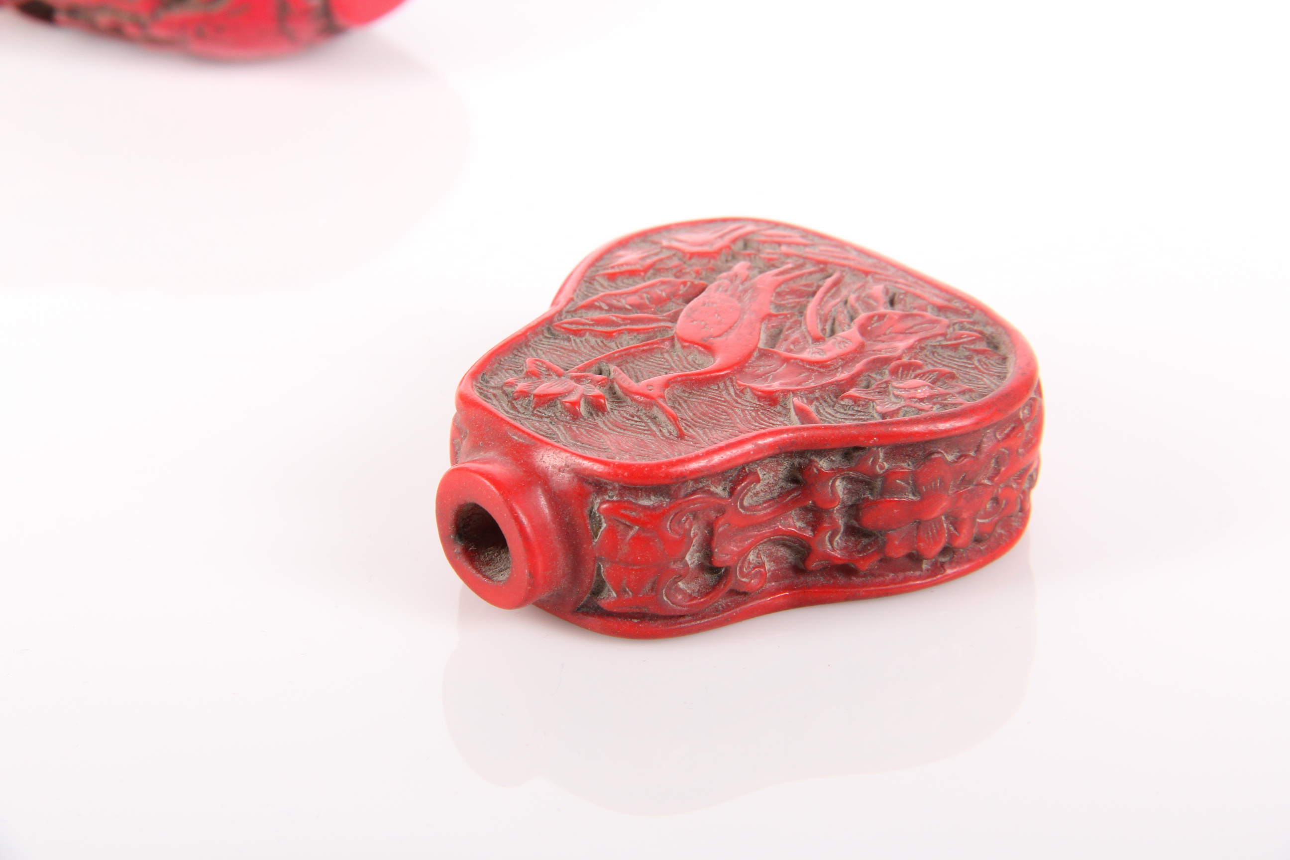 Duo of Antique Chinese Cinnabar Opium Bottles
