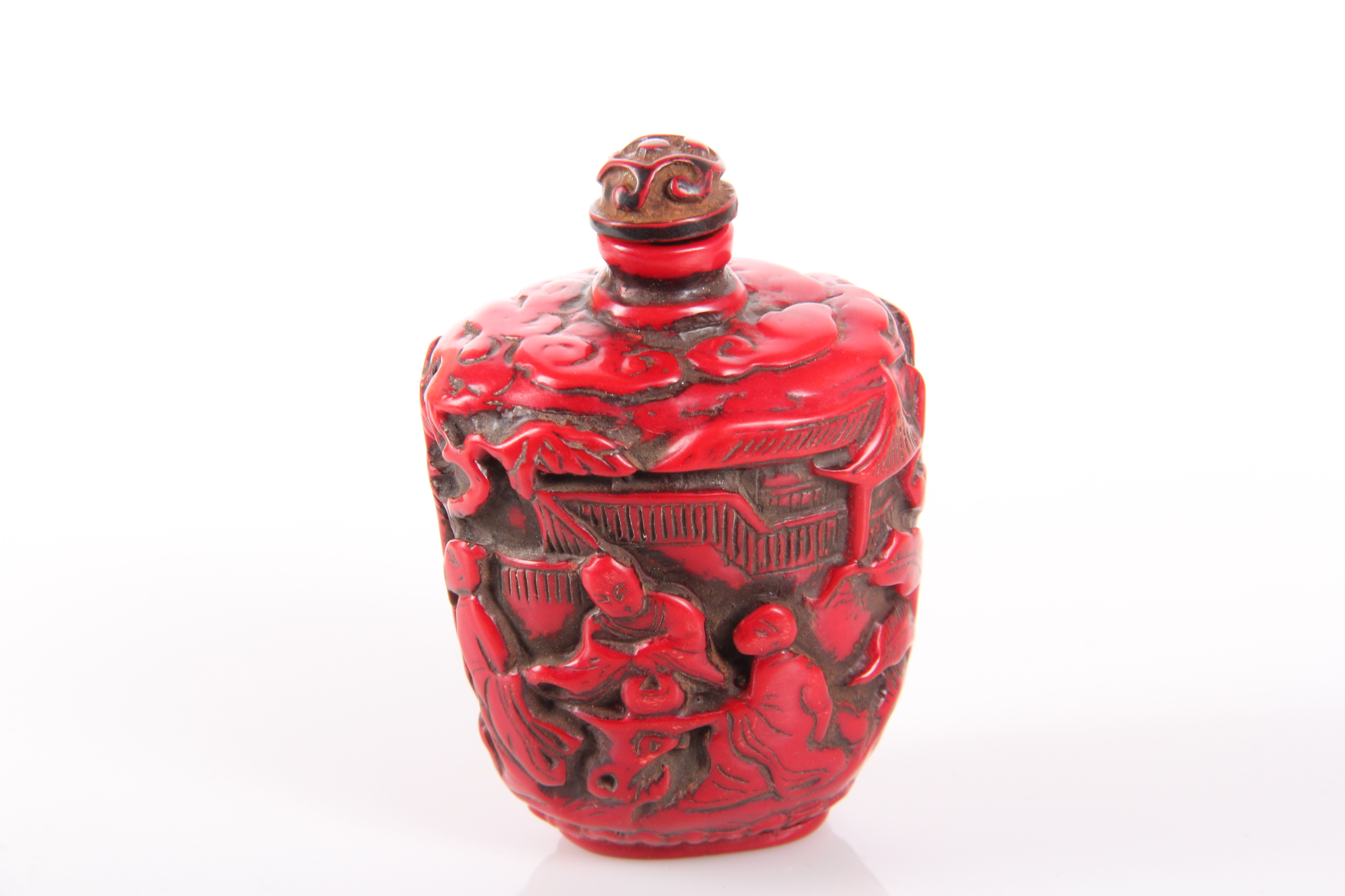 Duo of Antique Chinese Cinnabar Opium Bottles