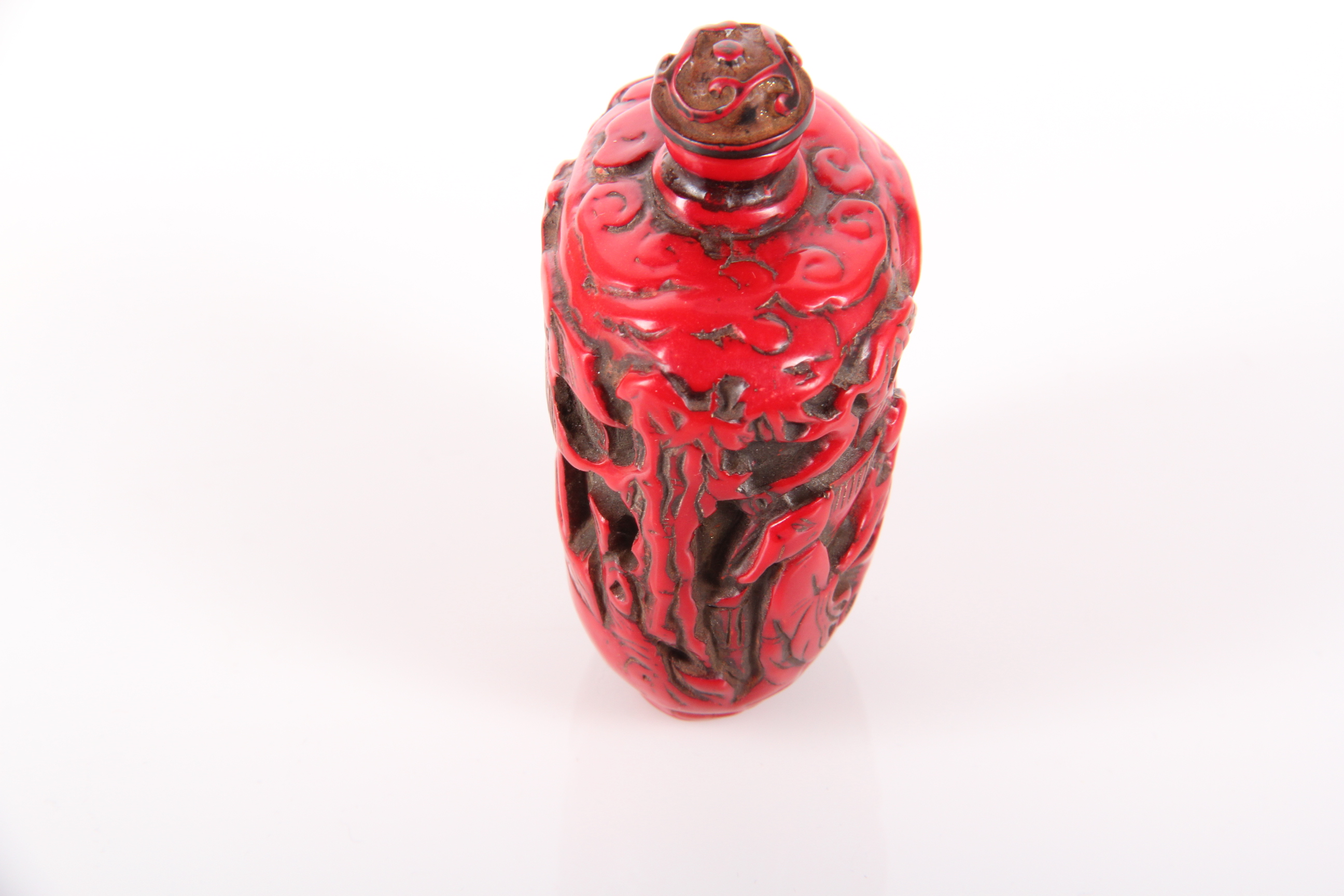 Duo of Antique Chinese Cinnabar Opium Bottles