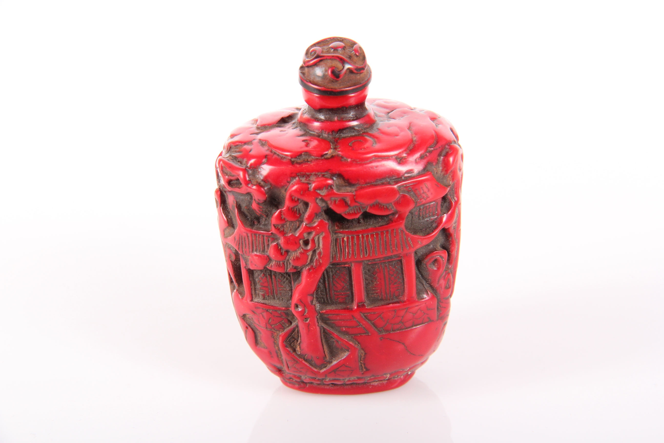 Duo of Antique Chinese Cinnabar Opium Bottles