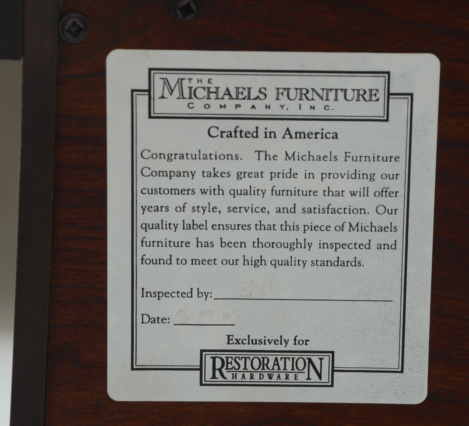 Restoration Hardware "Camden" Cedar Lined Dresser