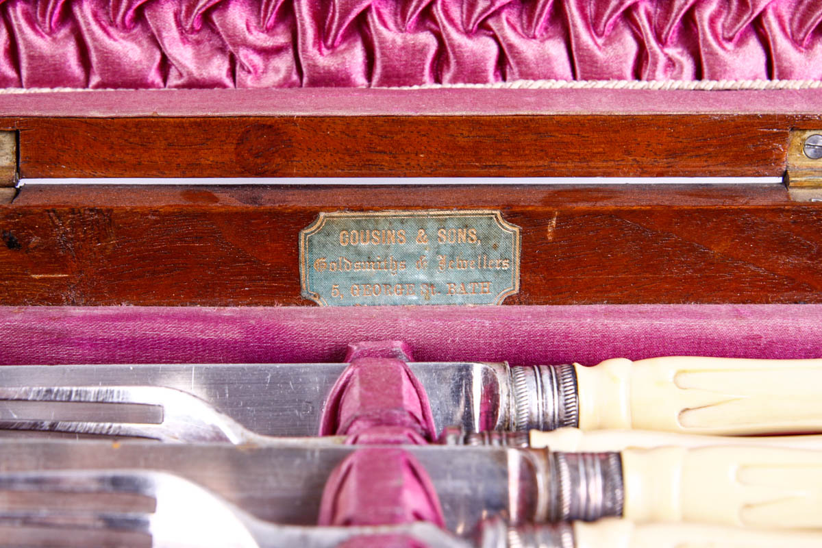 Cousins and Sons Bone Handled Fish Set and Shell Caviar Knives