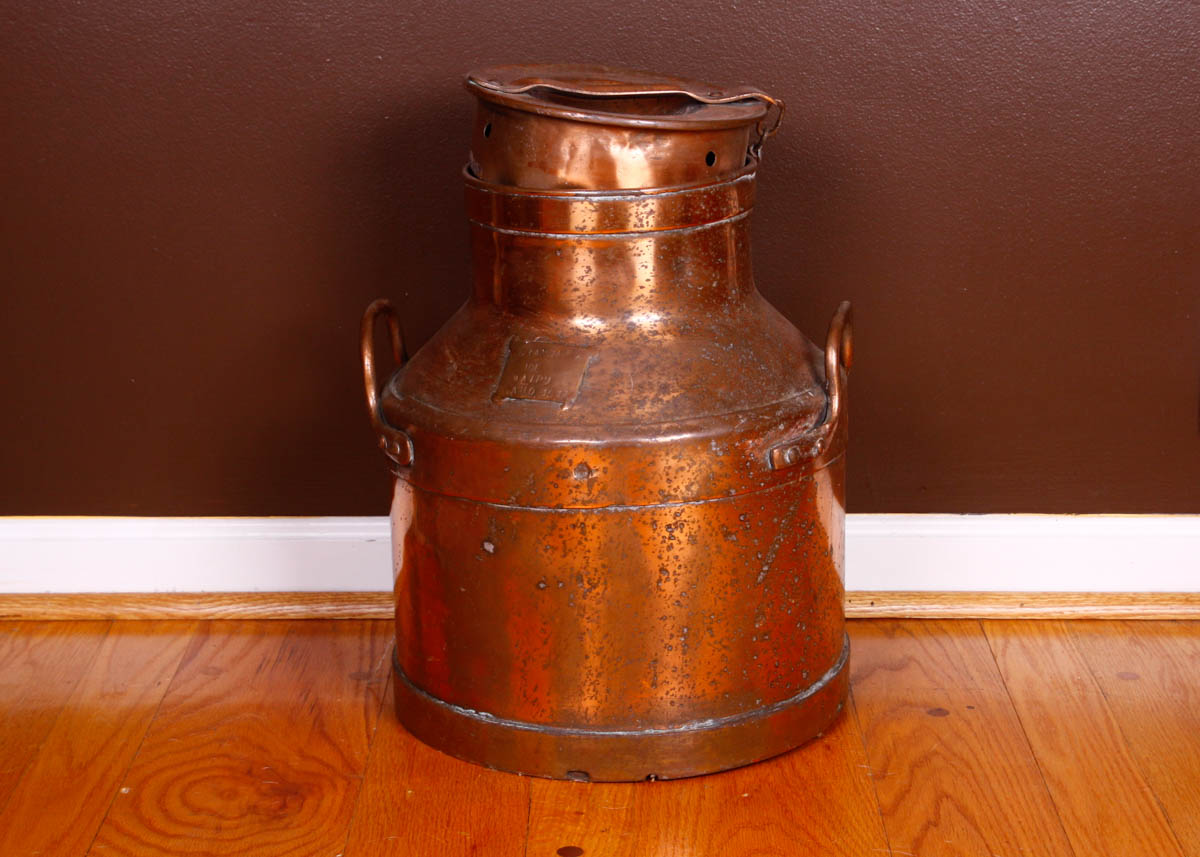 Antique Copper Plated Milk Pail with Lid