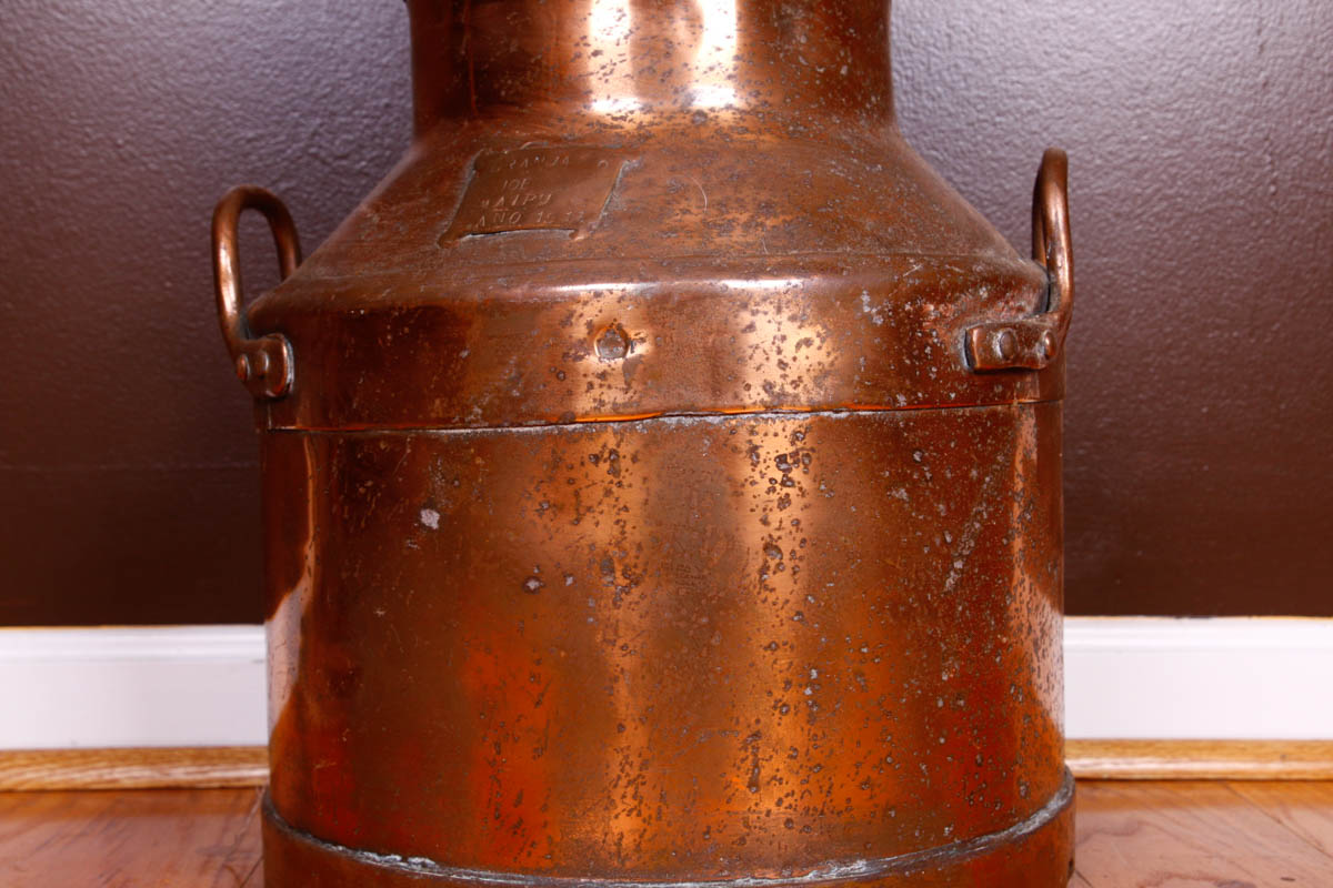 Antique Copper Plated Milk Pail with Lid