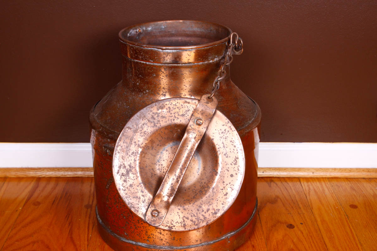 Antique Copper Plated Milk Pail with Lid