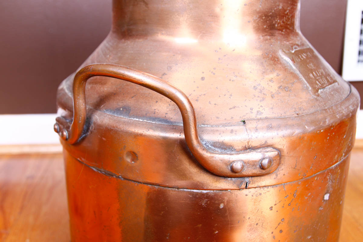 Antique Copper Plated Milk Pail with Lid