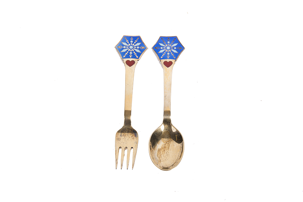 Sterling and Enamel Michelsen Olsen Christmas Fork and Spoon