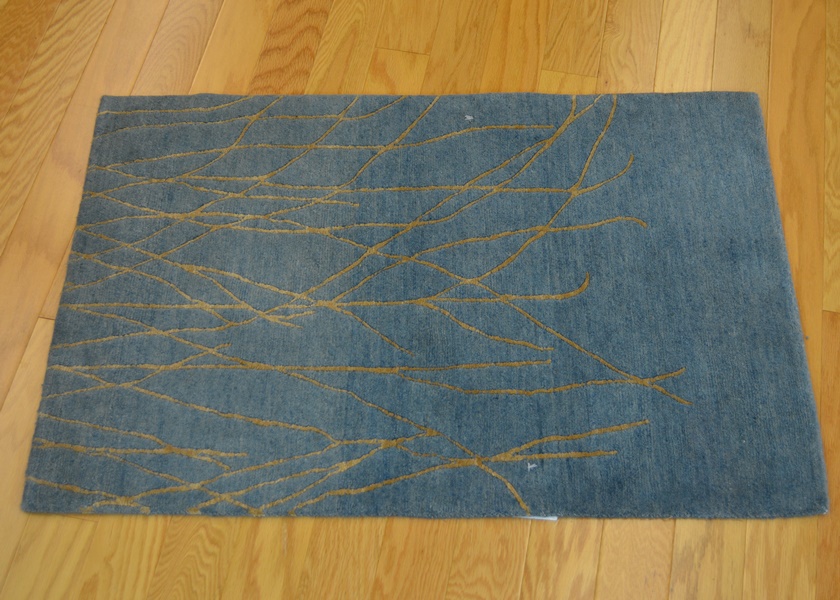 Tibetan Style Slate Blue Wheat/Grass Wool and Silk Woven Rug