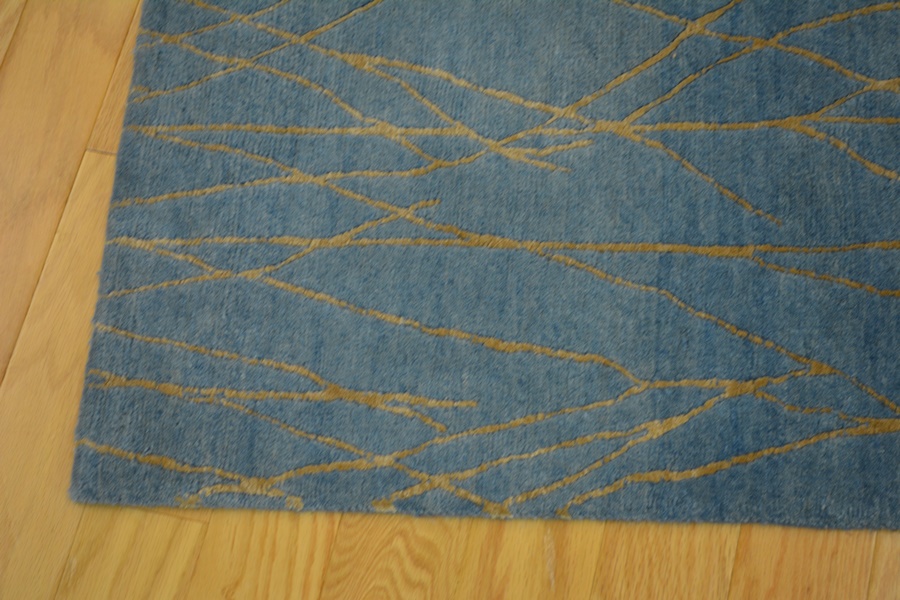Tibetan Style Slate Blue Wheat/Grass Wool and Silk Woven Rug