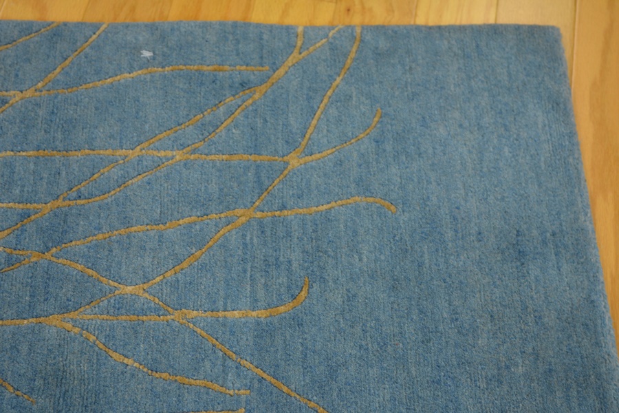 Tibetan Style Slate Blue Wheat/Grass Wool and Silk Woven Rug