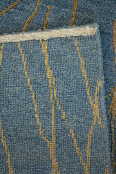 Tibetan Style Slate Blue Wheat/Grass Wool and Silk Woven Rug
