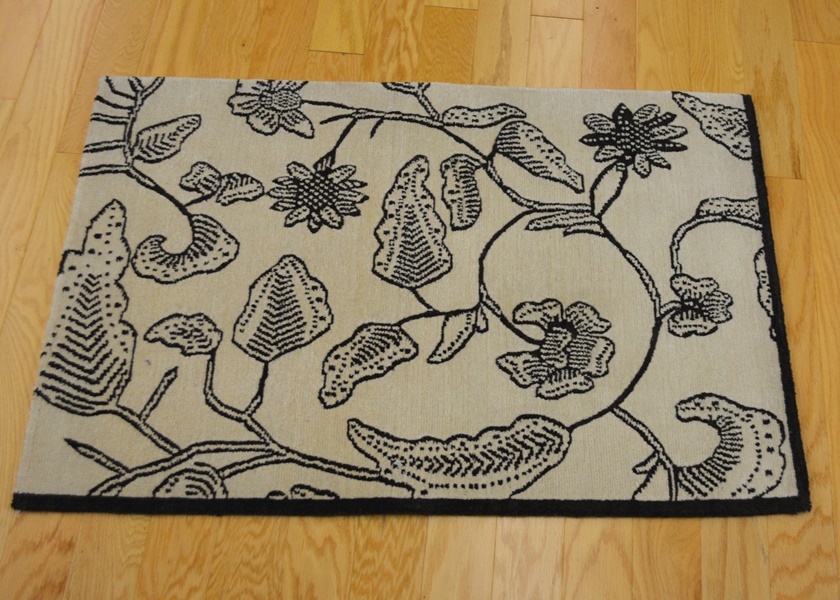 Tibetan Style Abstract Espresso and Ivory Wool and Silk Rug