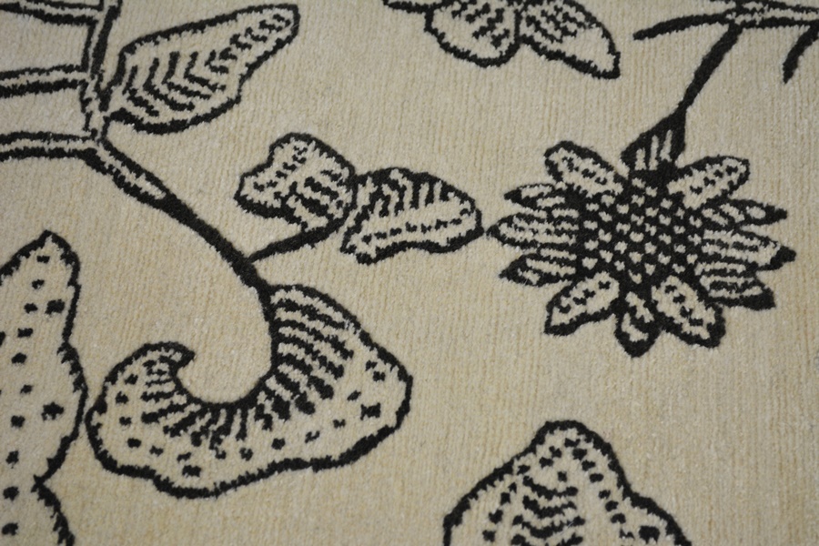 Tibetan Style Abstract Espresso and Ivory Wool and Silk Rug