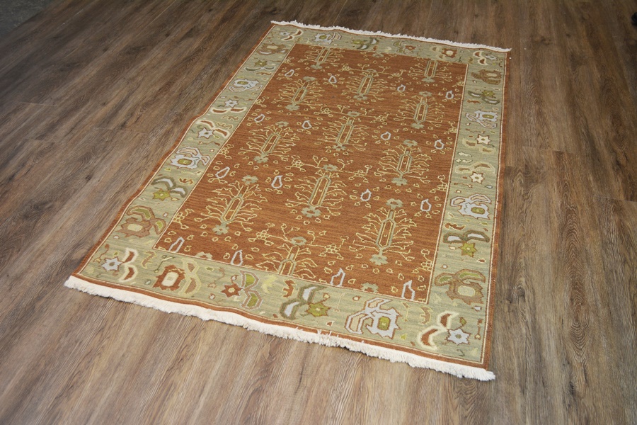 Soumak Hand Woven Flatweave Burnt Umber and Sage Area Rug