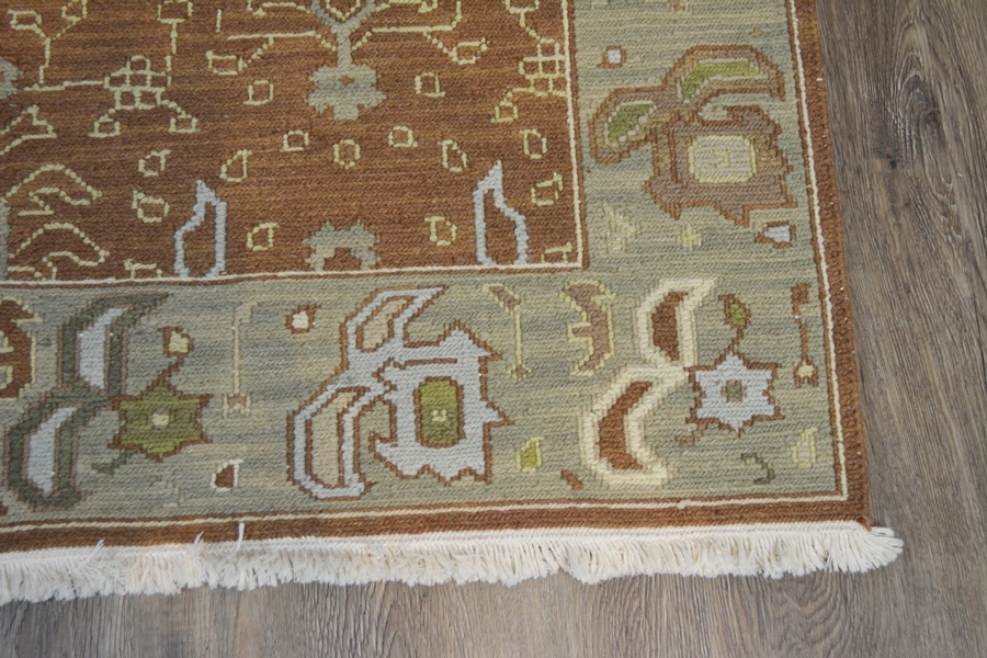 Soumak Hand Woven Flatweave Burnt Umber and Sage Area Rug