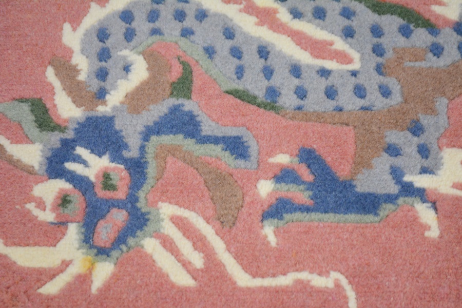 Tibetan Style Chinese Dragon Woven Pile Wool Area Rug