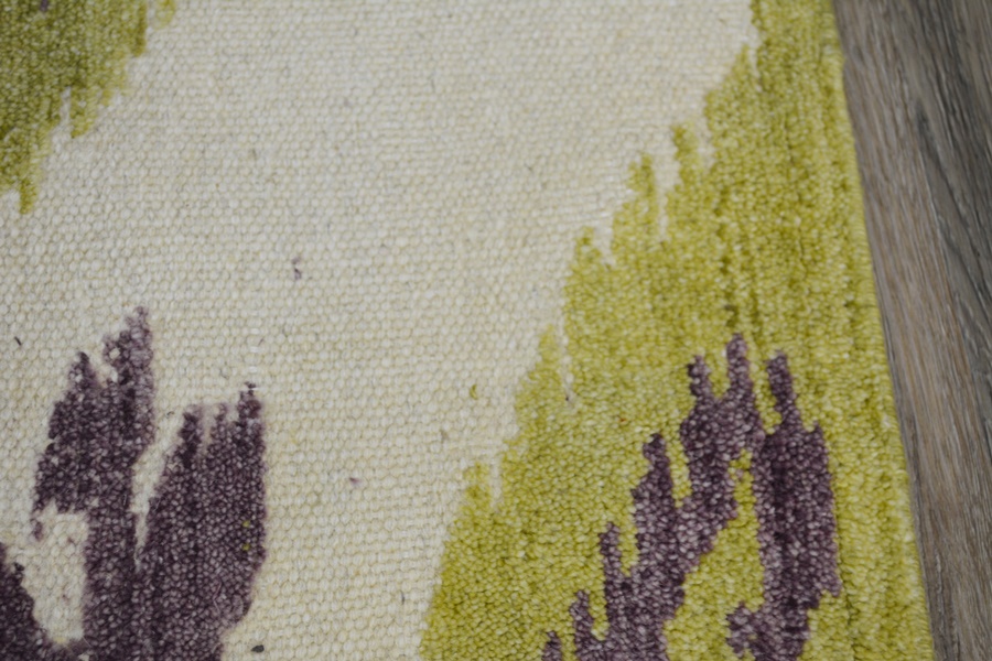 Ikat Design Flat Woven Lime and Plum Tufted Wool Area Rug