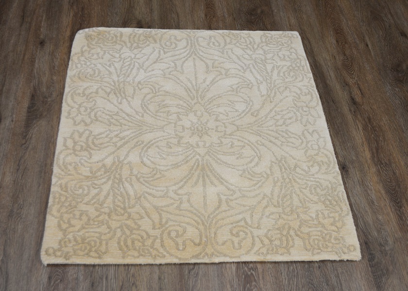 Tibetan Style Gray and Taupe Floral Woven Wool Rug