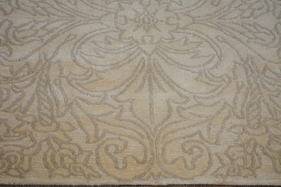 Tibetan Style Gray and Taupe Floral Woven Wool Rug