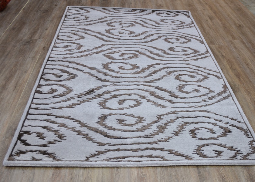 Ikat Design Gray and Espresso Tufted Wool Area Rug