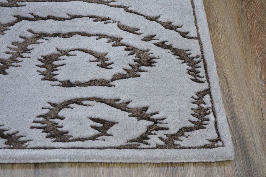 Ikat Design Gray and Espresso Tufted Wool Area Rug