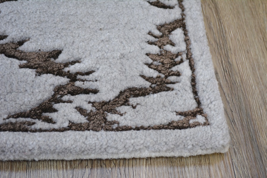 Ikat Design Gray and Espresso Tufted Wool Area Rug