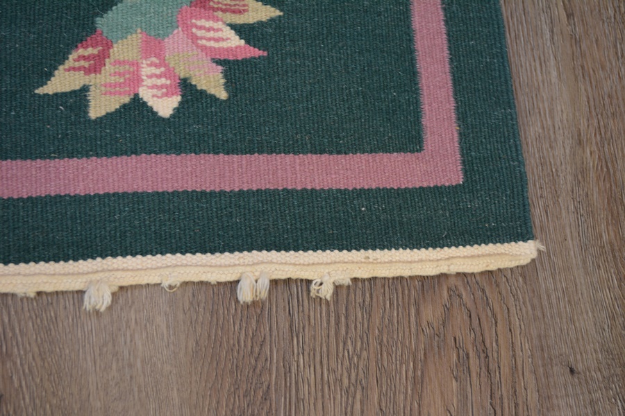 Kilim Style Flat Woven Eight Panel Botanical Wool Area Rug