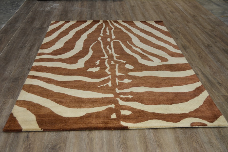 Contemporary Zebra Design Tufted Wool Area Rug