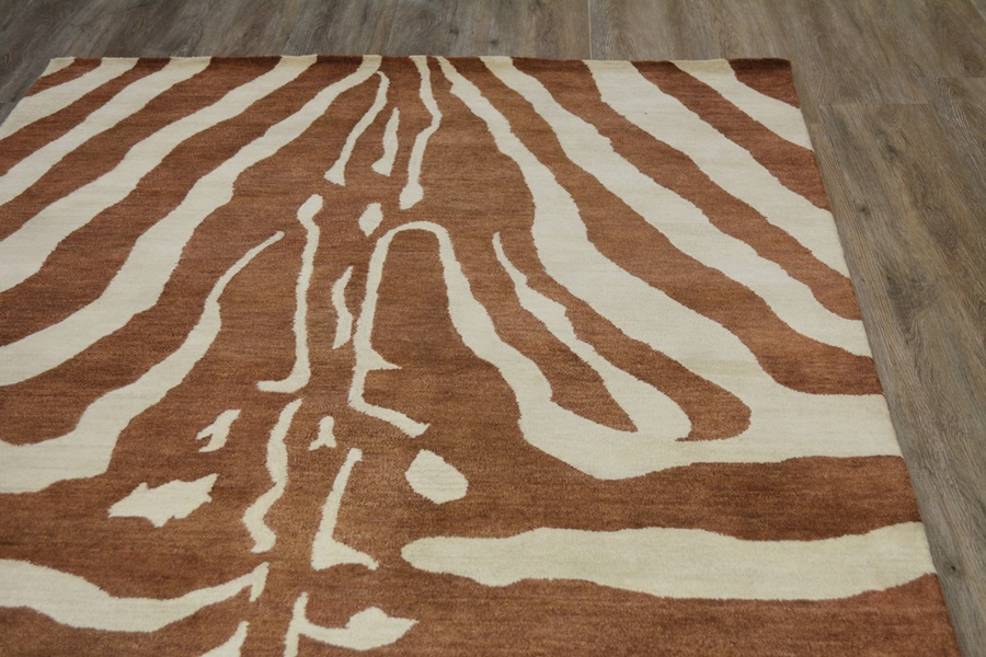 Contemporary Zebra Design Tufted Wool Area Rug