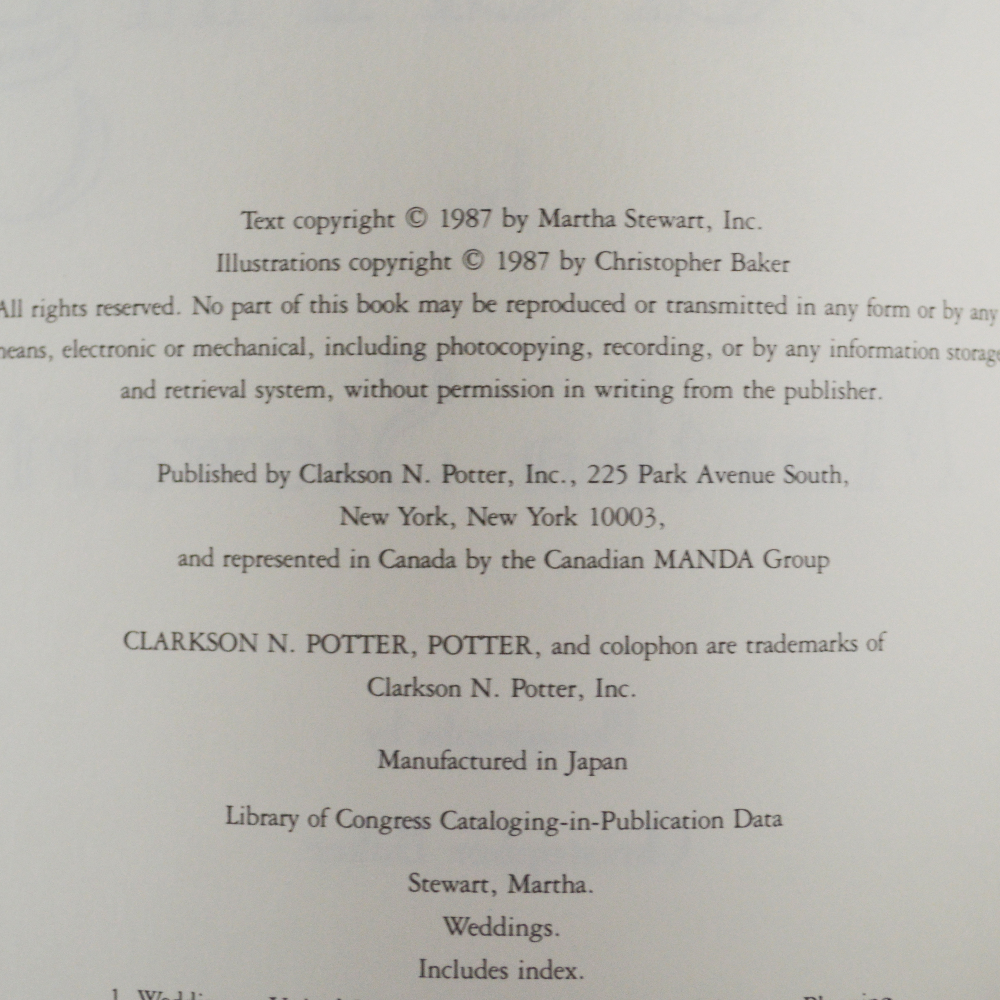 'Martha Stewart Weddings' 1987 Book