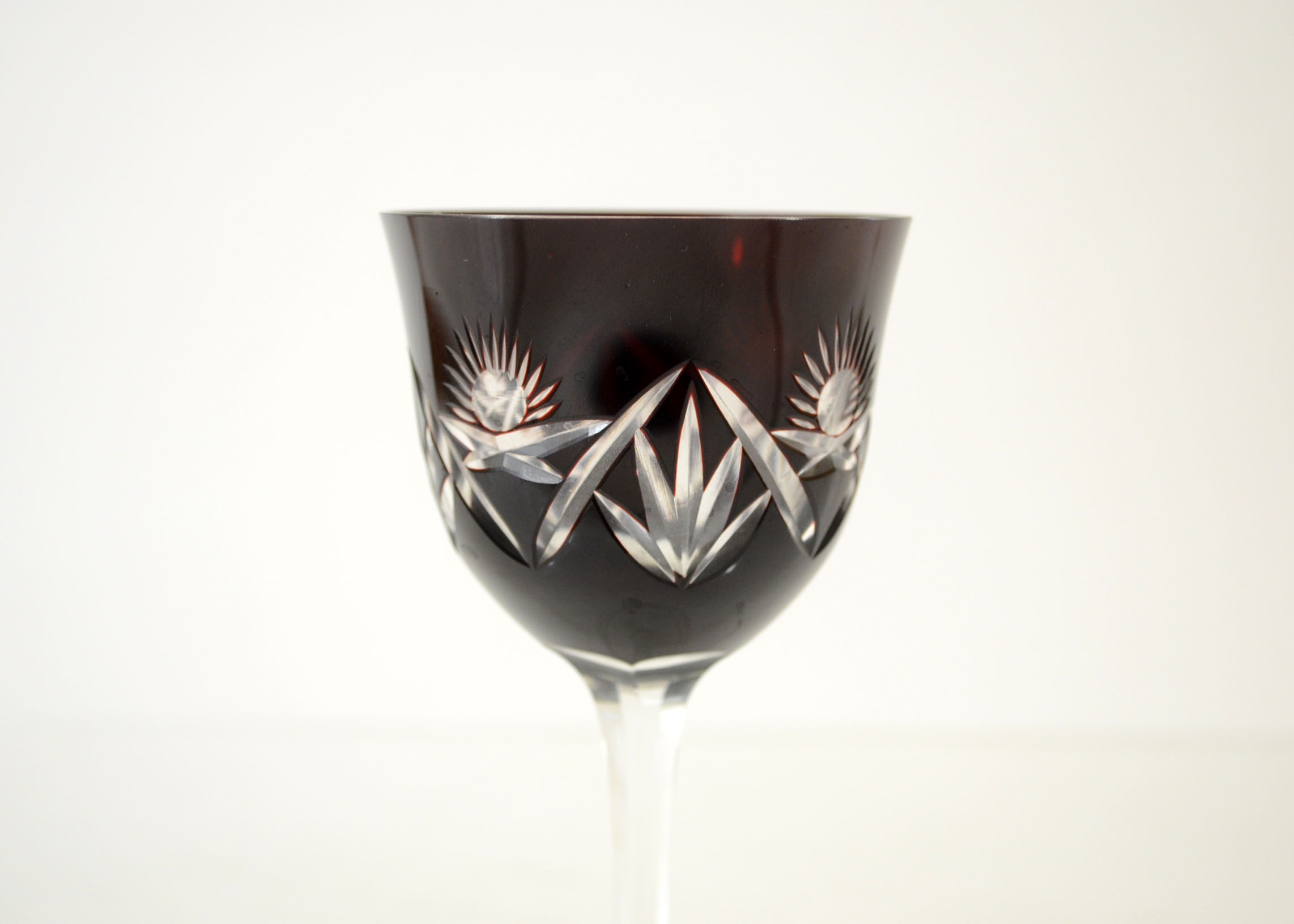 Trio of Colored Crystal Wine Glasses