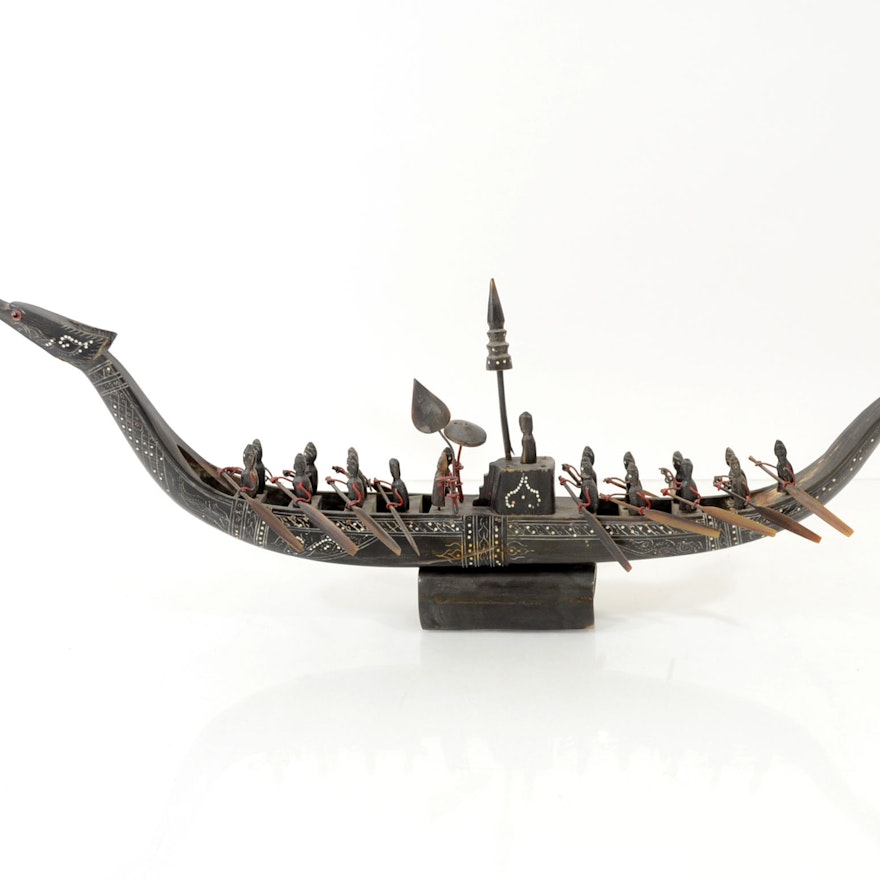 Decorative Tribal Buffalo Horn Carved Rowing Boat